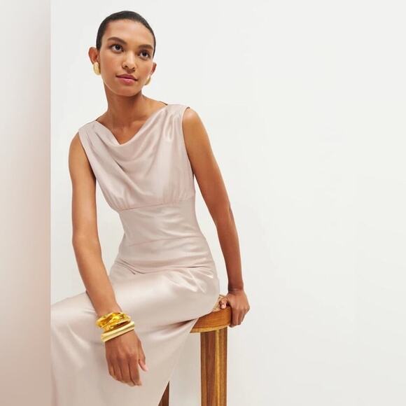 Reformation Dessa Satin Cowl Neck Sleeveless Long Evening Maxi Dress Grand Cru - Picture 2 of 11